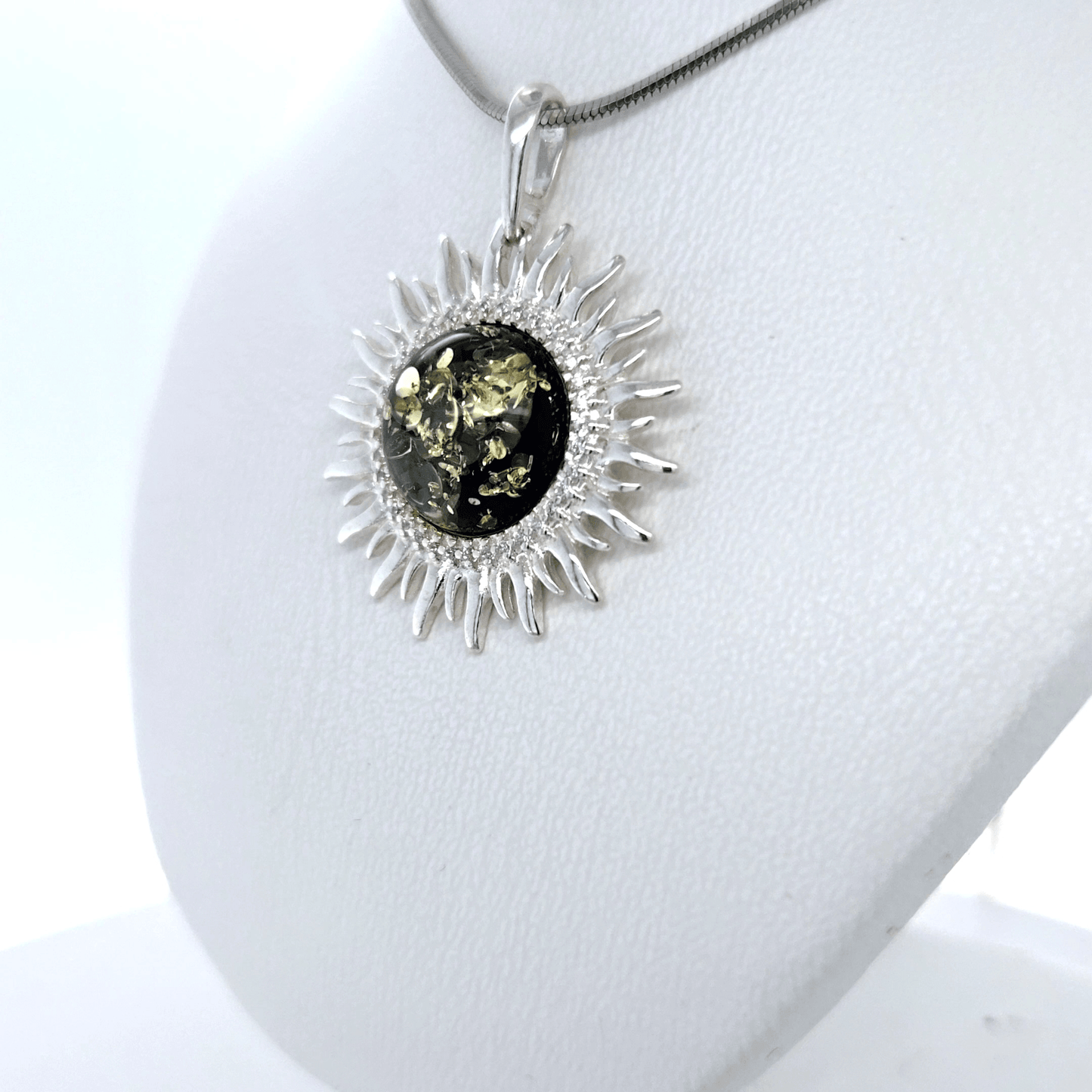Baltic Amber Pendant Sun Round Silver