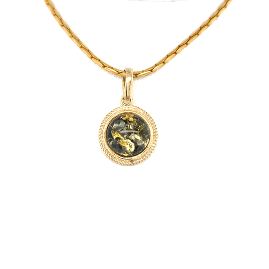 Ostsee Bernstein Anhänger klein rund vergoldet