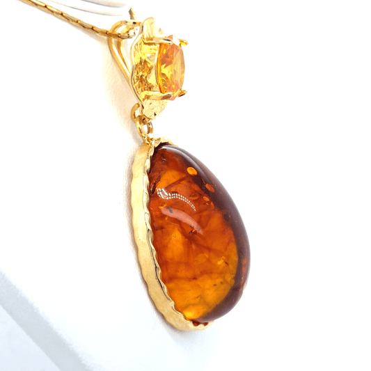 Ostsee Bernstein Anhänger mit Citrin vergoldet