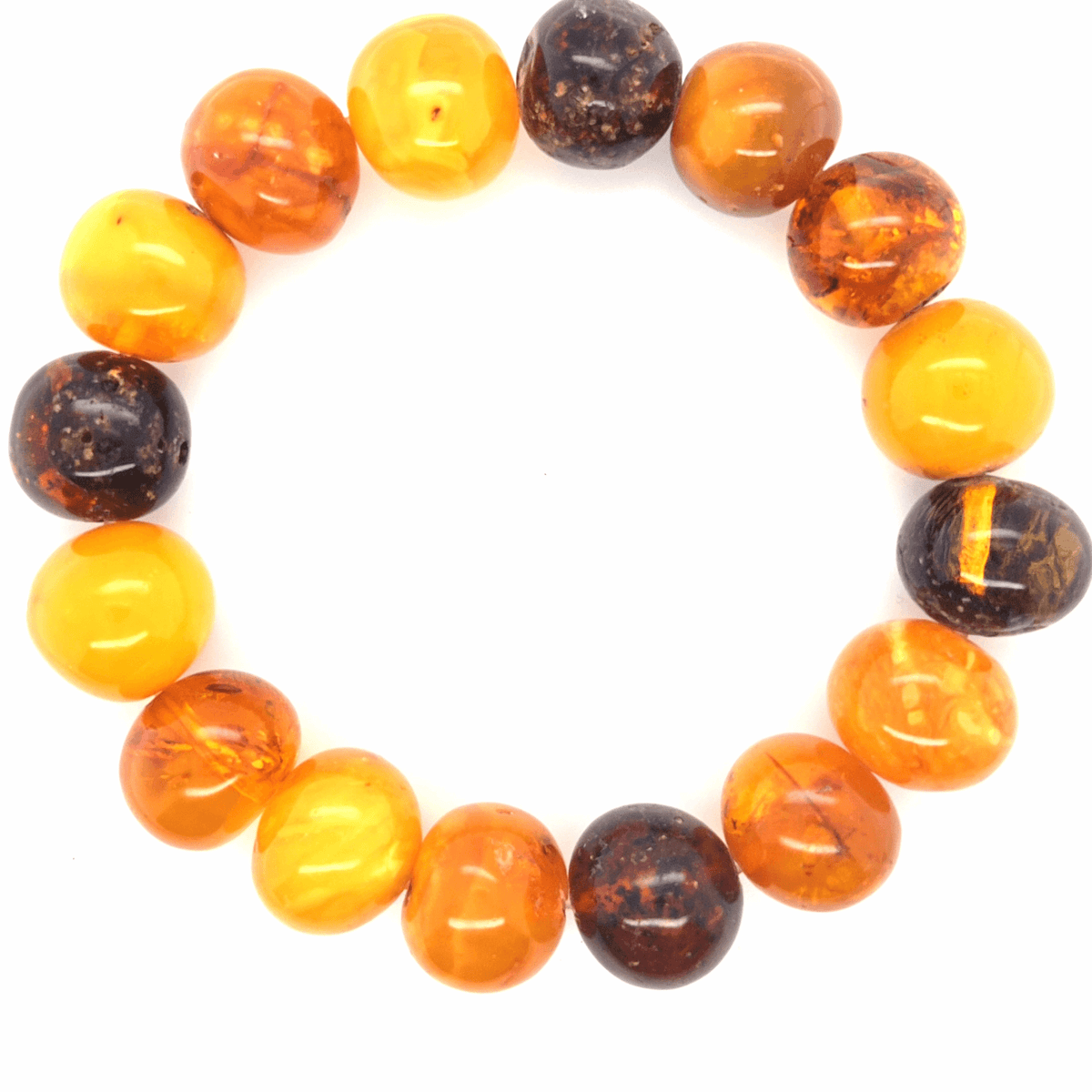 Mehrfarbiges Bernsteinarmband in Naturform – von seltenem Gelb bis Braun, elastisch