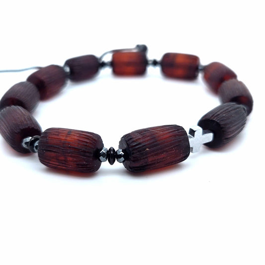 Unisex Bernstein-Armband mit 925 Silberkreuz – Größenverstellbar