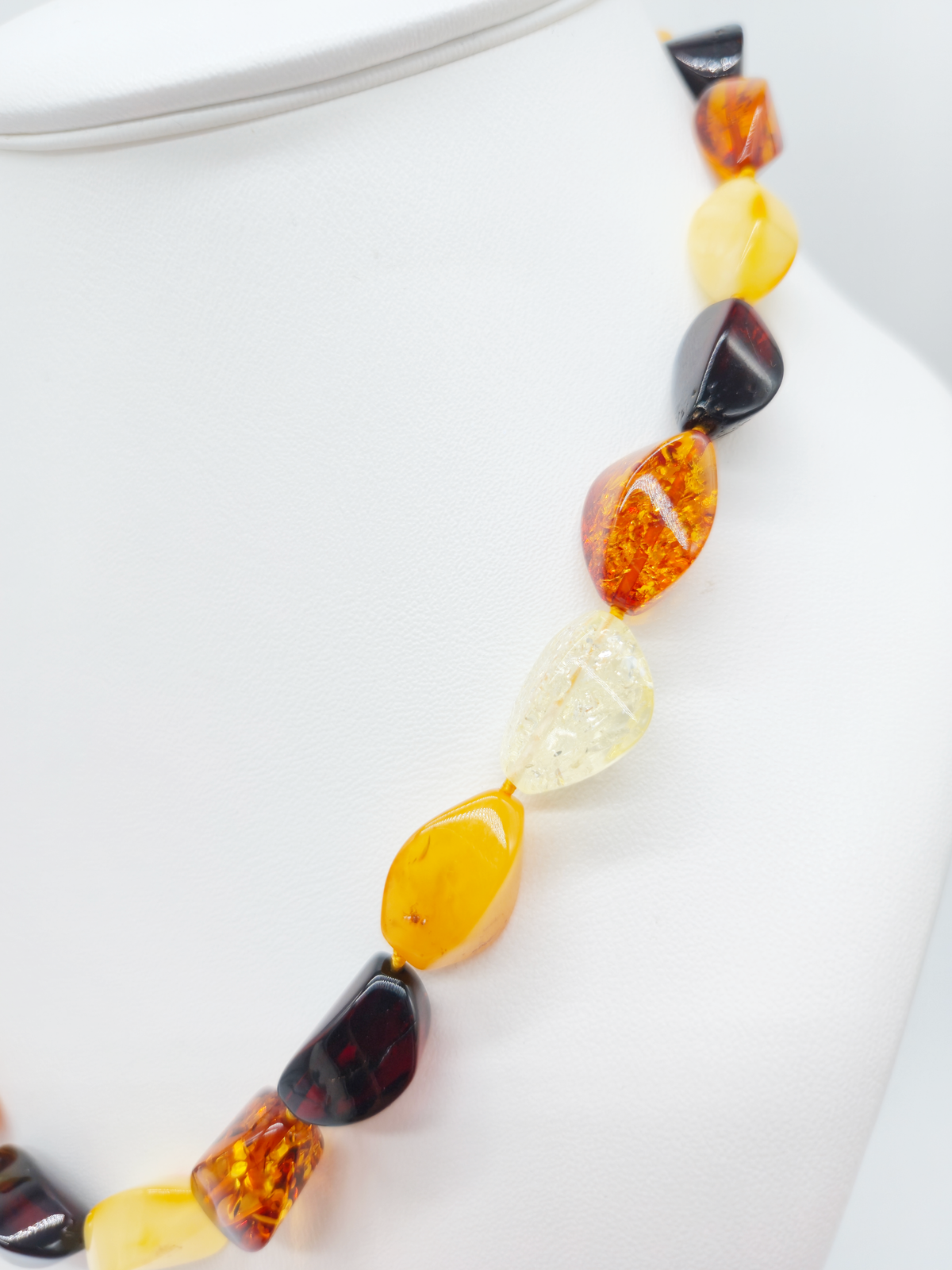 Ostsee-Bernstein Perlenkette in Honig-Orange, 48 cm – Damenkette mit Silberverschluss
