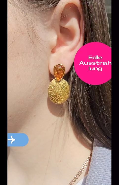 Artistic earrings made of gold-plated 925 sterling silver and amber