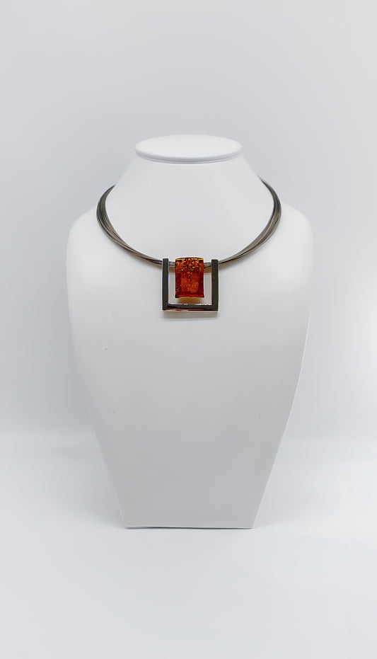 Artful square: amber and silver necklace