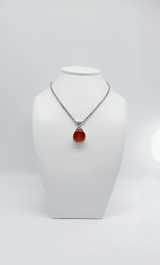 Firedrop: Amber pendant in silver