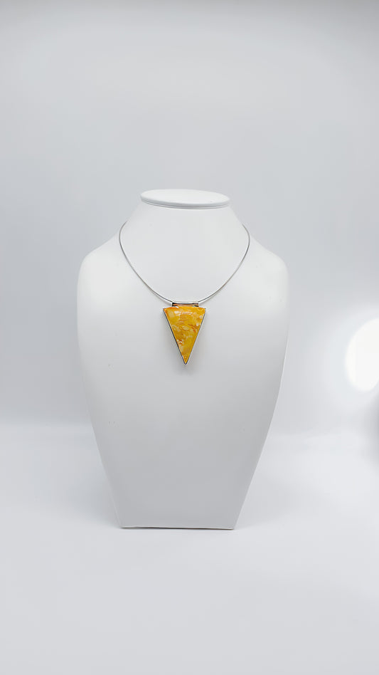 Geometric Sunshine: Amber Pendant in 925 Silver