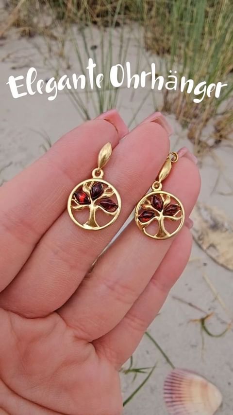 Gold-plated amber earrings "Tree of Life"