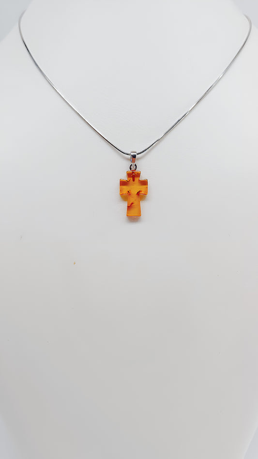 Noble cross design – amber & 925 silver combined