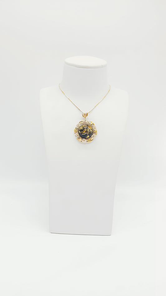 Harmony of nature: Green amber surrounded by filigree leaves