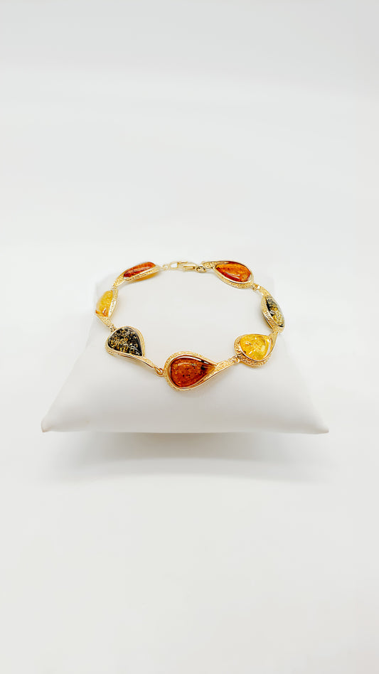 Elegant variety: 24-carat gold-plated amber bracelet in colorful tones