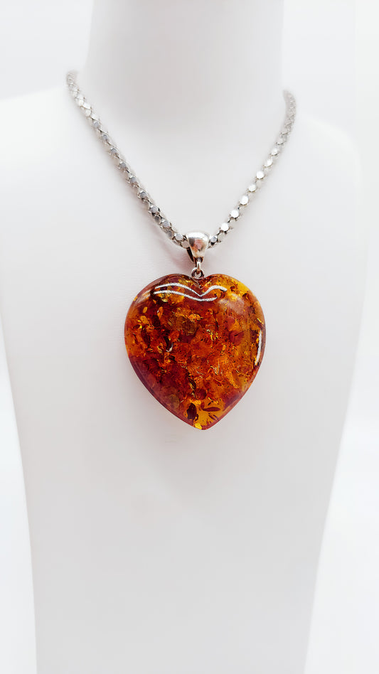 Handmade heart-shaped amber pendant
