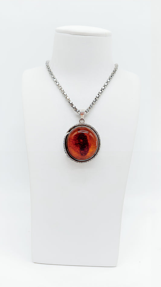 Red amber jewelry – unique pendant made of genuine silver
