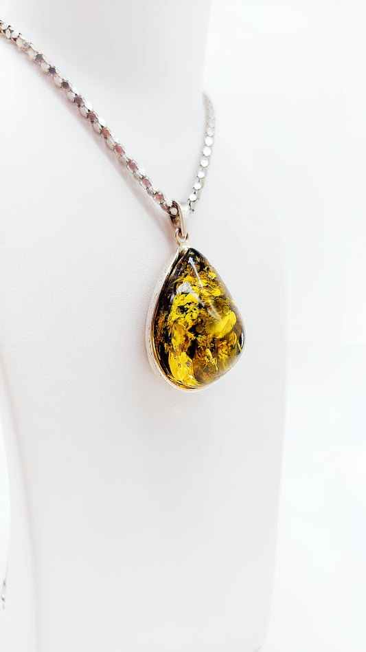 Gemstone necklace with rare green amber for women