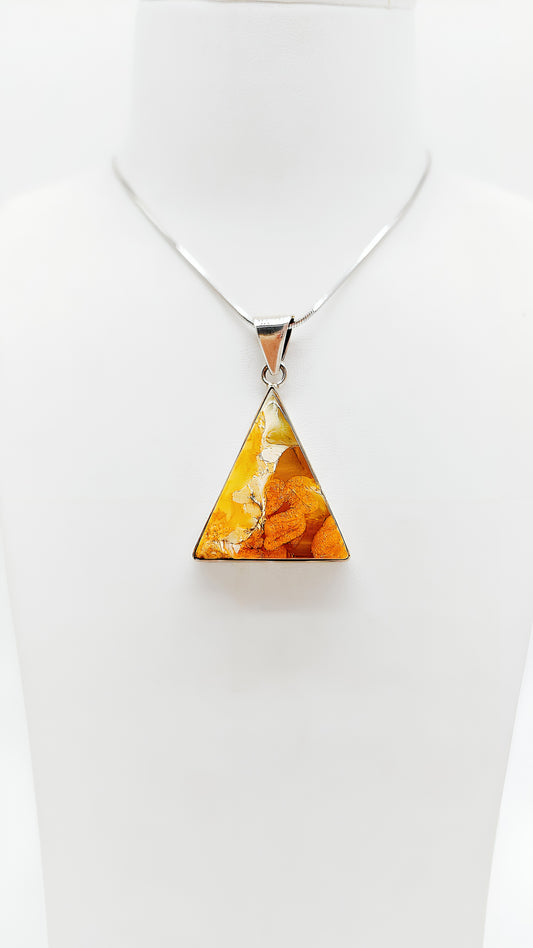 Triangular amber pendant made of 925 silver for women