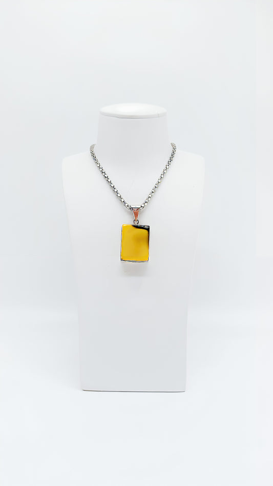 Rectangular amber pendant – 925 silver & modern design
