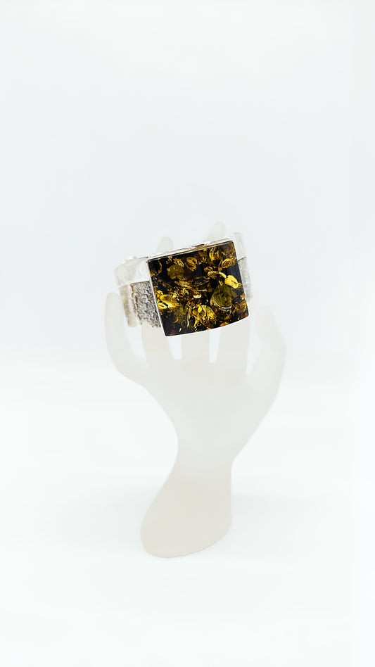 Square amber bangle – 925 silver, unique & classy