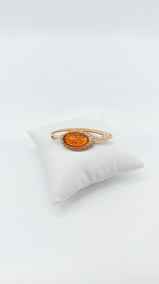 Exquisite gold-plated 925 silver brooch with amber