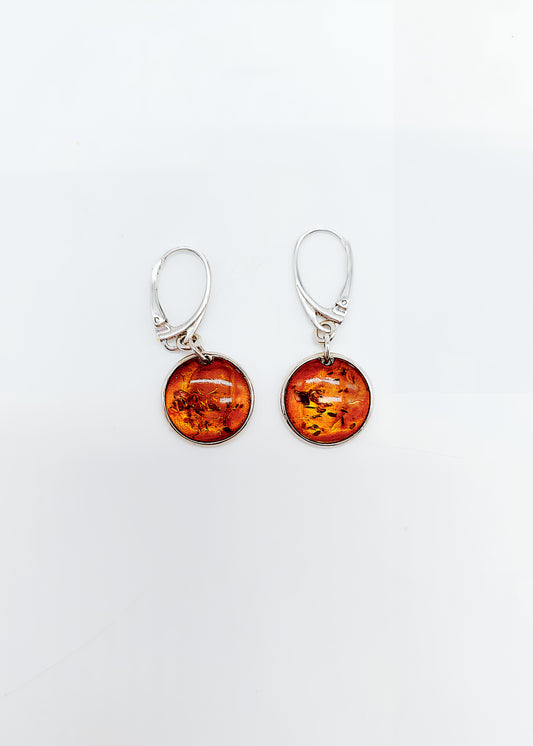 Women's earrings made of 925 silver with amber