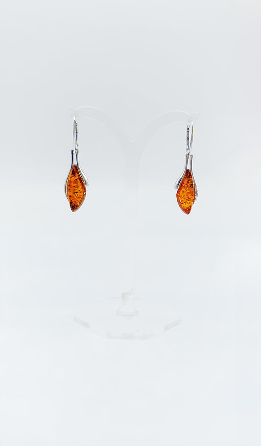Amber earrings in flame shape – Exclusive jewelry made of silver