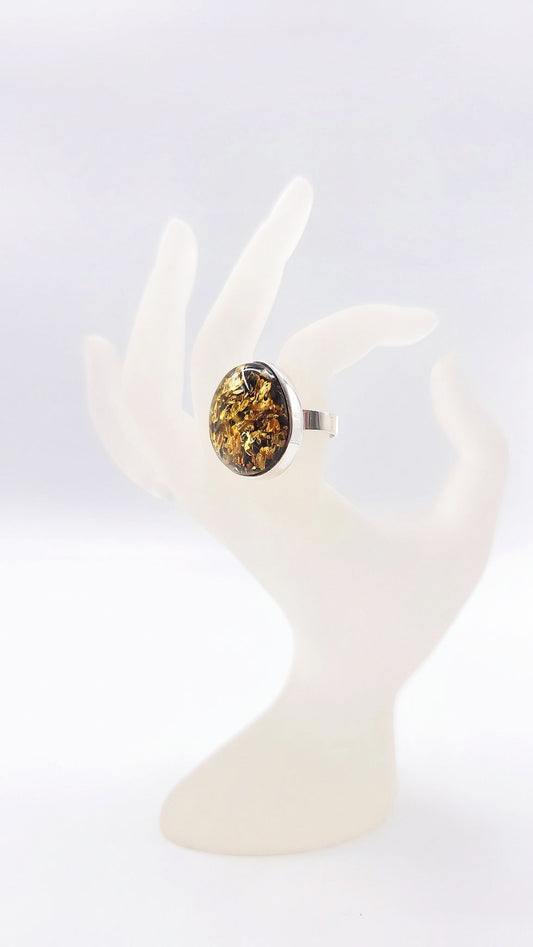 Natural elegance: Green amber ring in sterling silver