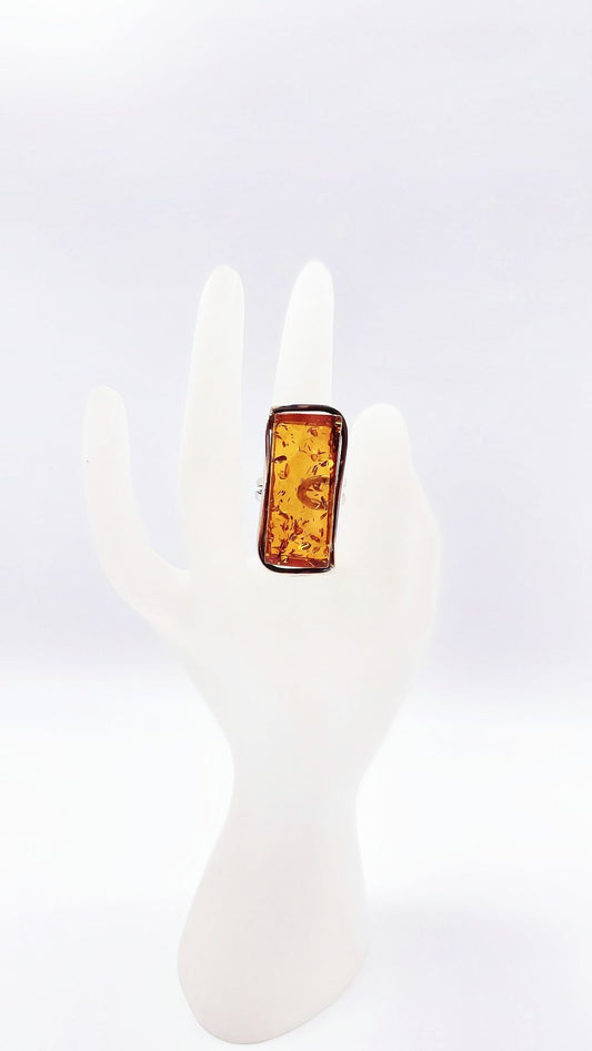 Orange amber ring made of silver – modern & unique