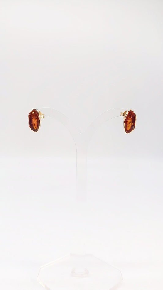 Gold-plated 925 silver earrings with bright amber