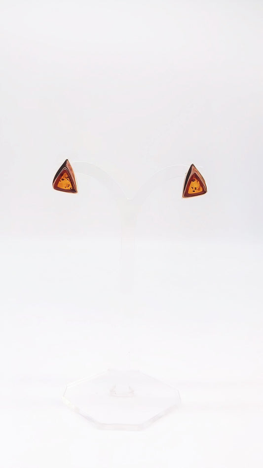 Orange amber stud earrings – triangular design