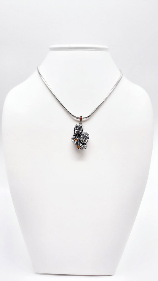 Amber pendant twins – fine 925 sterling silver