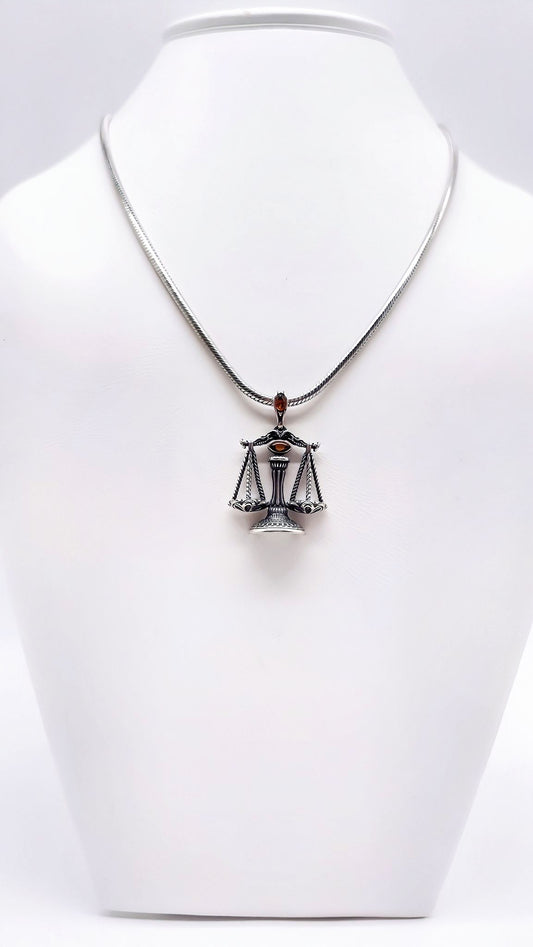 Zodiac sign Libra pendant – silver pendant with amber