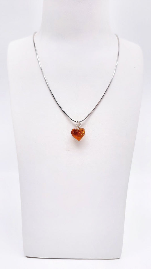 Heart pendant with amber with 925 silver chain