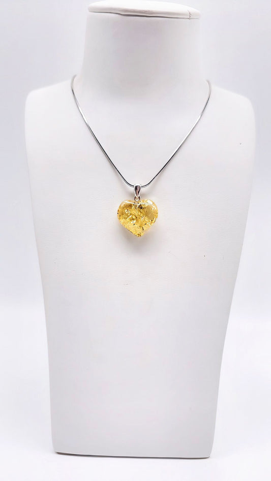 Noble heart pendant made of amber & sterling silver