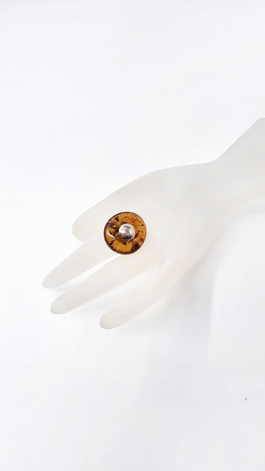 Vintage-inspired amber ring made of 925 silver