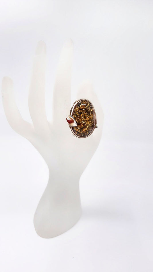Adjustable amber ring with organic shape