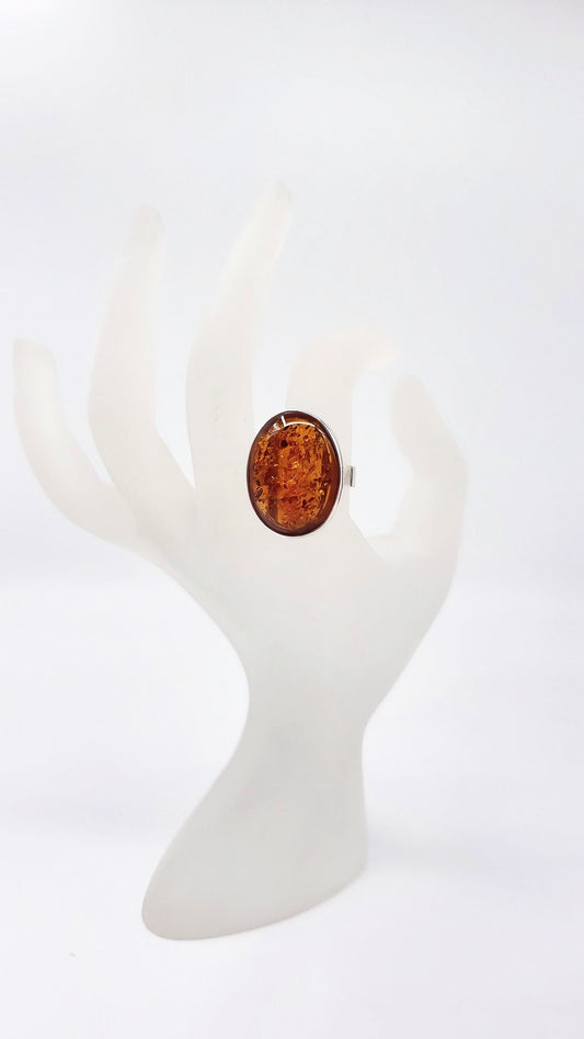 High-quality silver ring with oval amber
