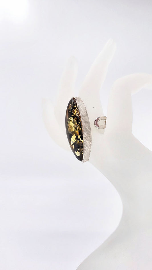 Unique ring with long amber – adjustable size