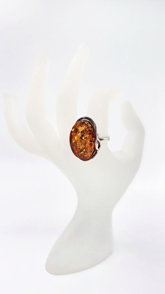 Natural amber in oval shape – exclusive unique ring