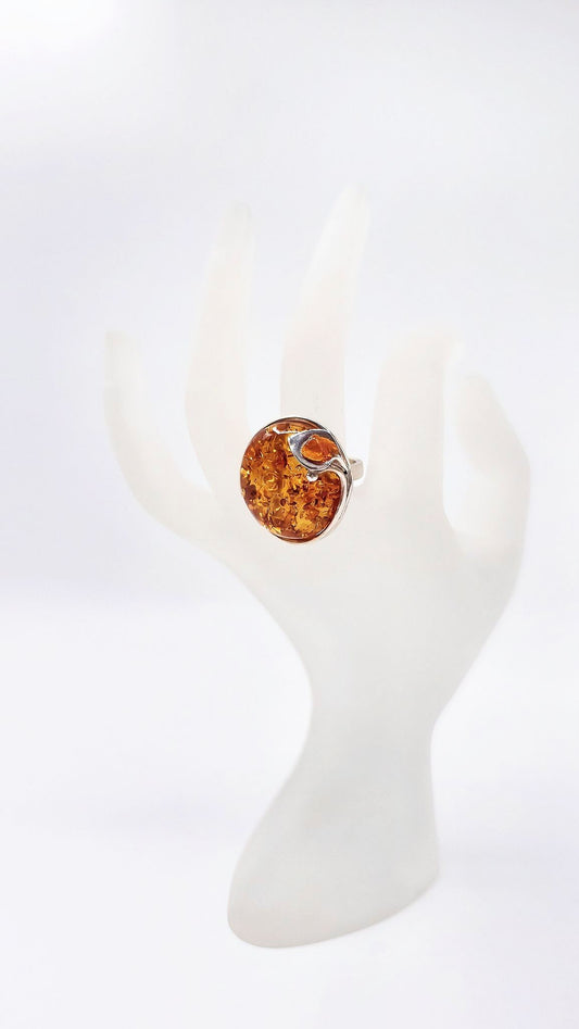 Natural amber in round shape – exclusive unique ring