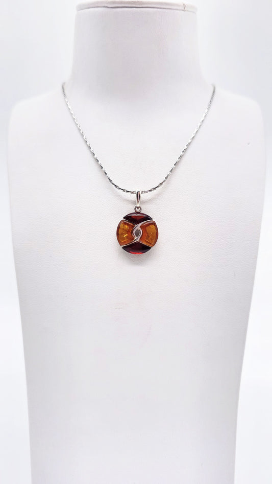 Round amber jewelry with 925 silver – including chain