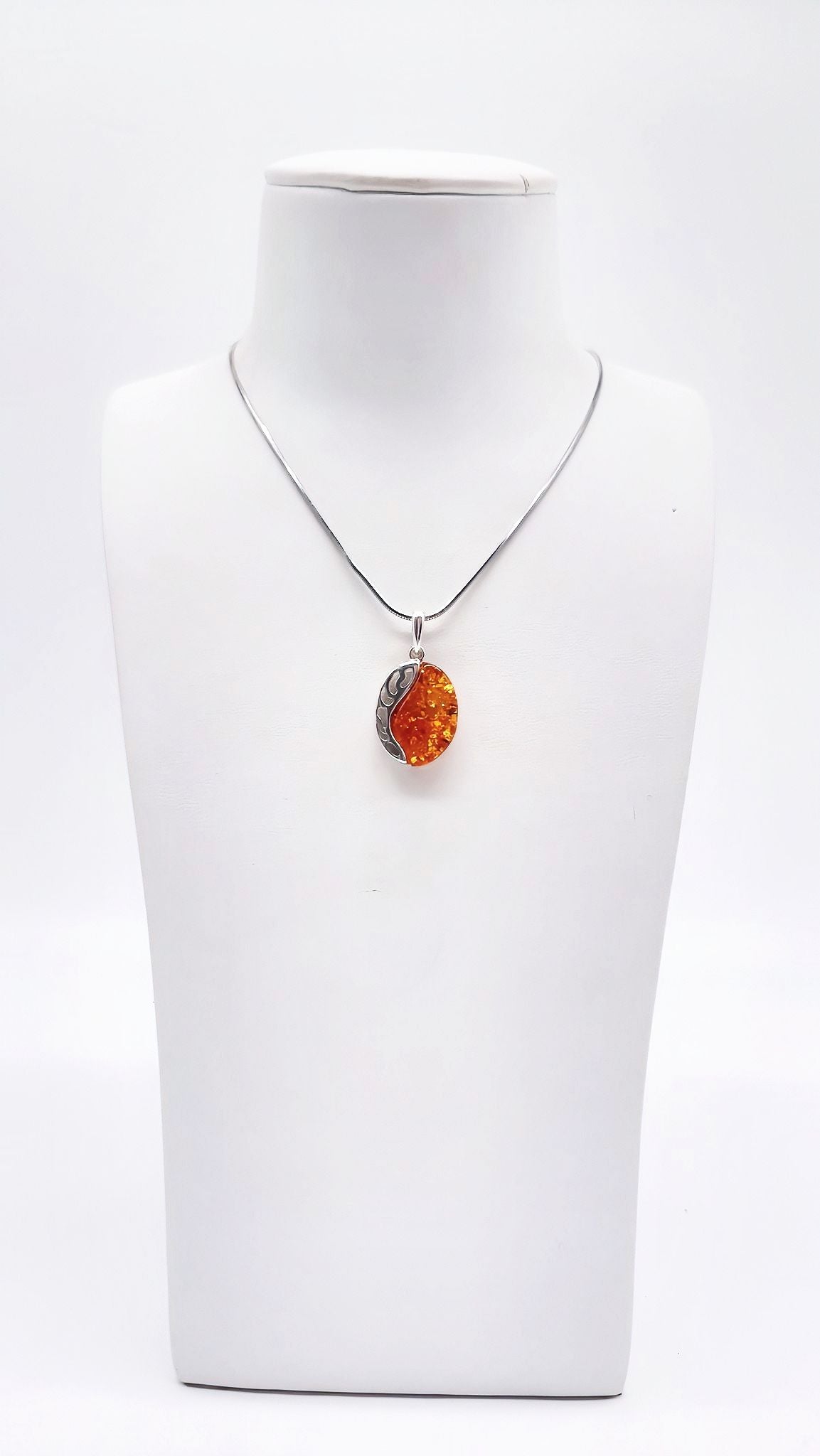 Silver pendant with genuine amber – stylish & unique