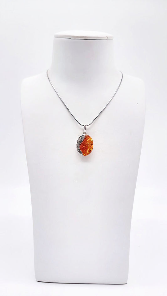 Silver pendant with genuine amber – stylish & unique