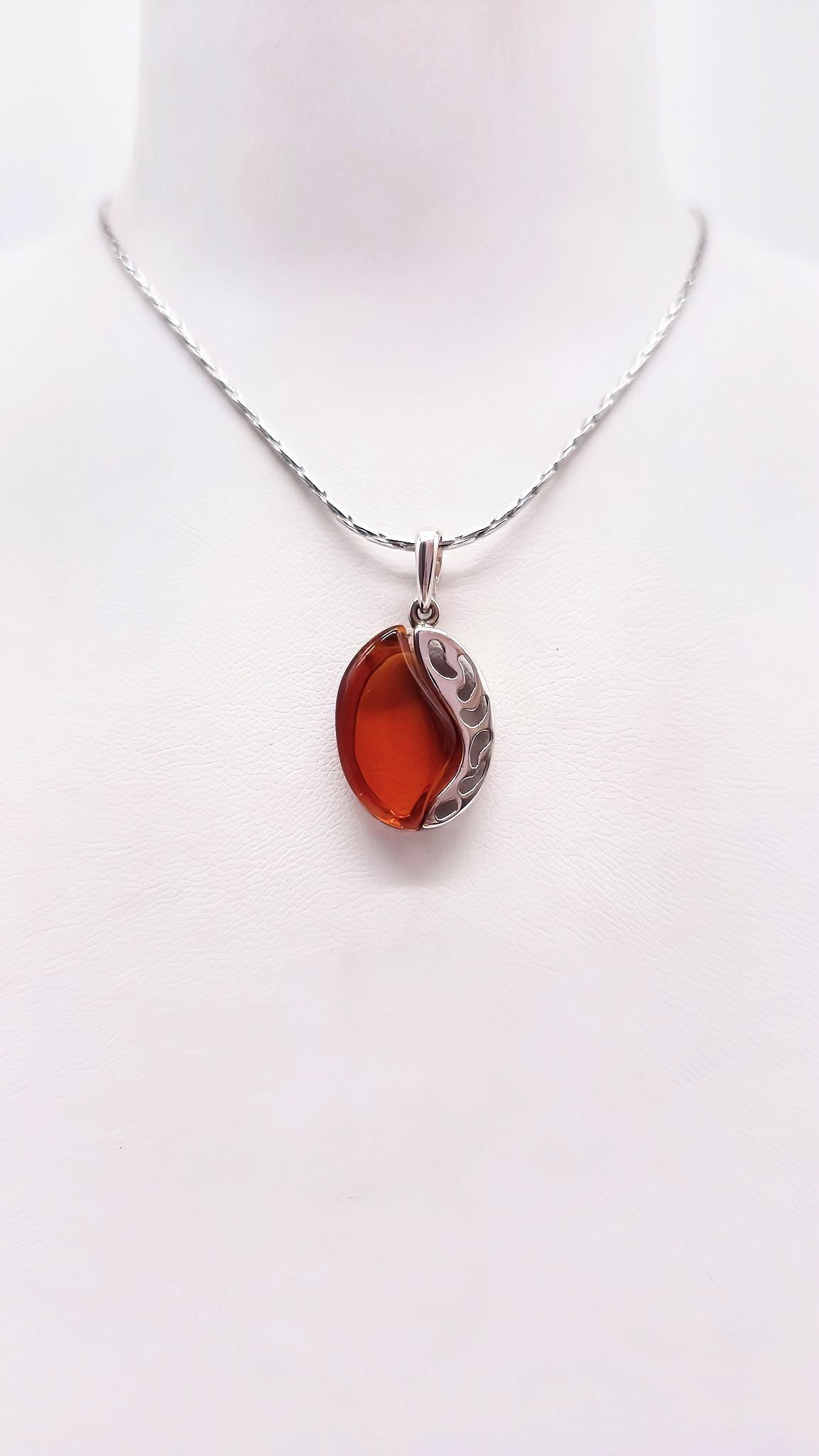 Silver pendant with genuine amber – stylish & unique