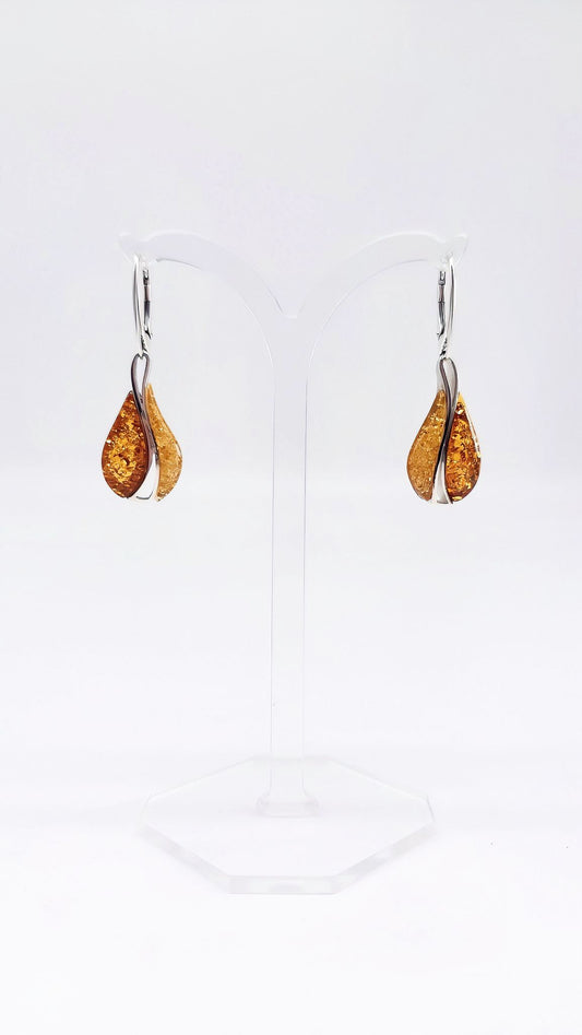 Sparkling Drops – Earrings with genuine amber & silver