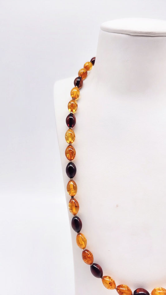 Warm amber necklace – 50 cm with silver clasp
