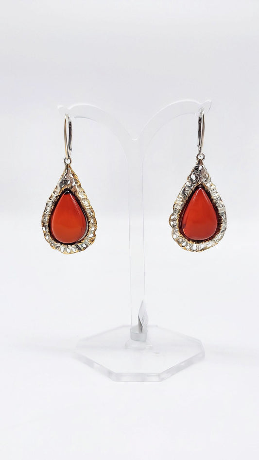 Modern women's earrings – gold-plated accents & red amber