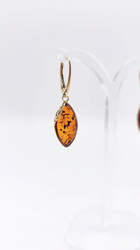 Women's earrings with amber & gold-plated silver