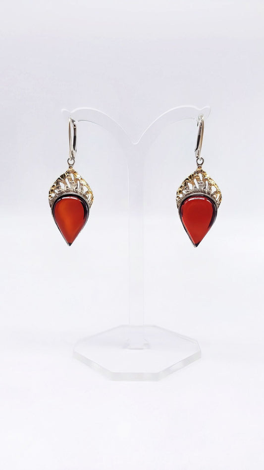 Handmade earrings – drop shape, silver & gold