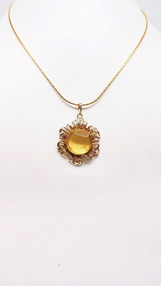 Sunflower pendant with amber & gold-plated 925 silver