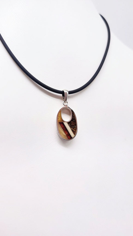 Oval amber pendant for men – natural design