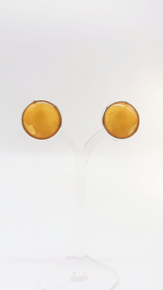 Handmade silver ear clips with yellow amber