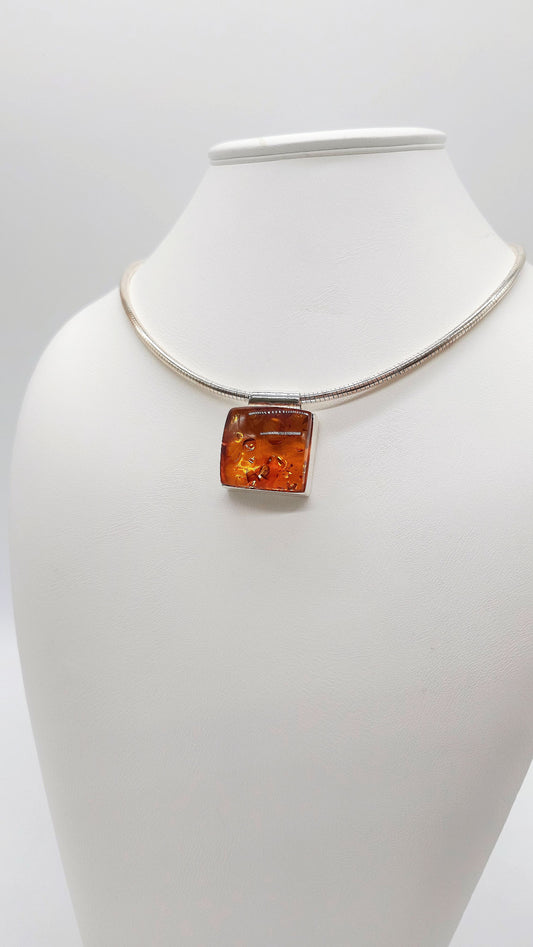 Rectangular amber pendant for women, unique